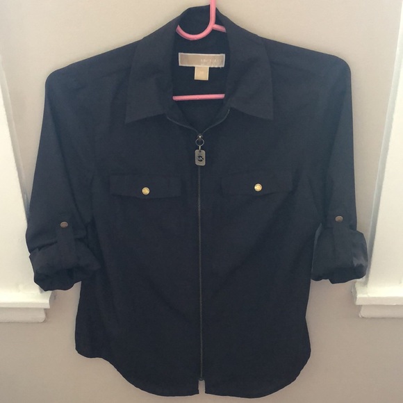 Michael Kors Dark Brown Zip-Up Blouse - Picture 3 of 8